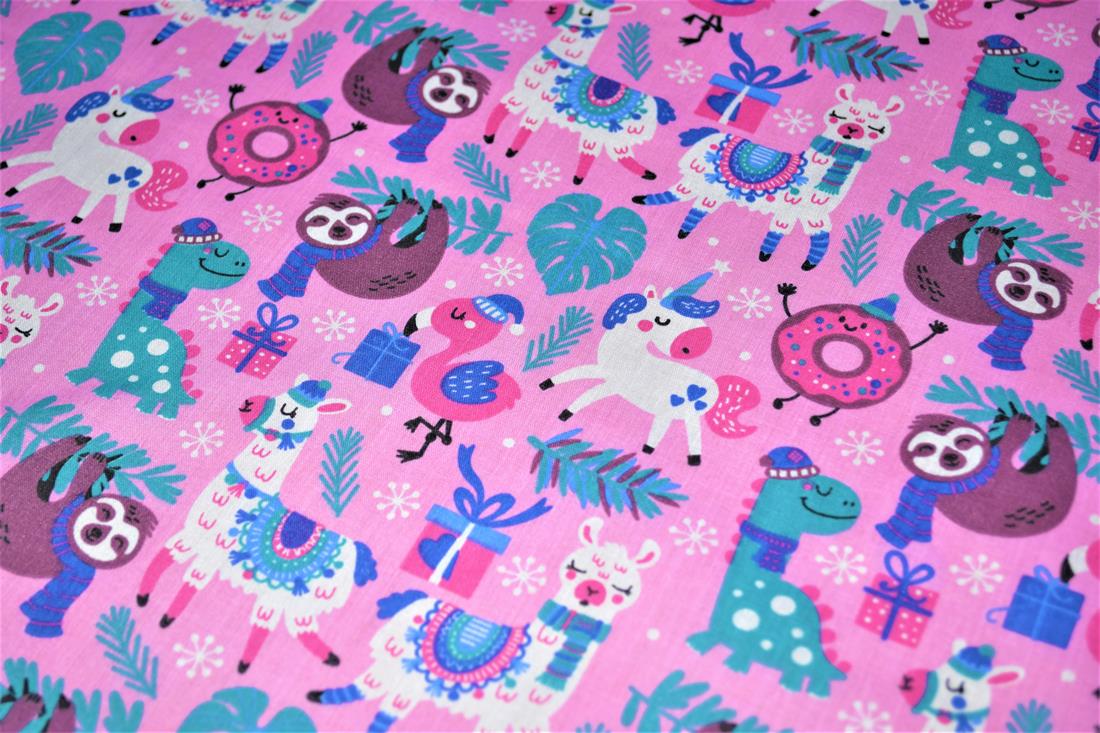 Animal Xmas Mish Mash Printed PolyCotton Fabric