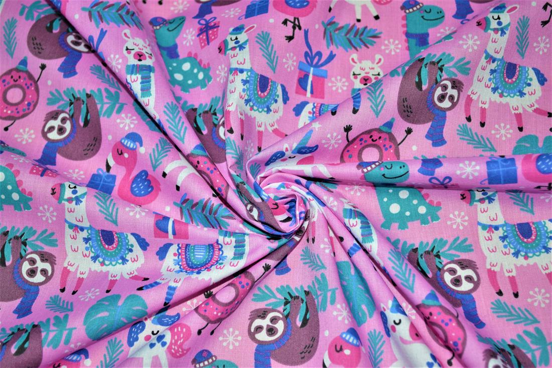 Animal Xmas Mish Mash Printed PolyCotton Fabric