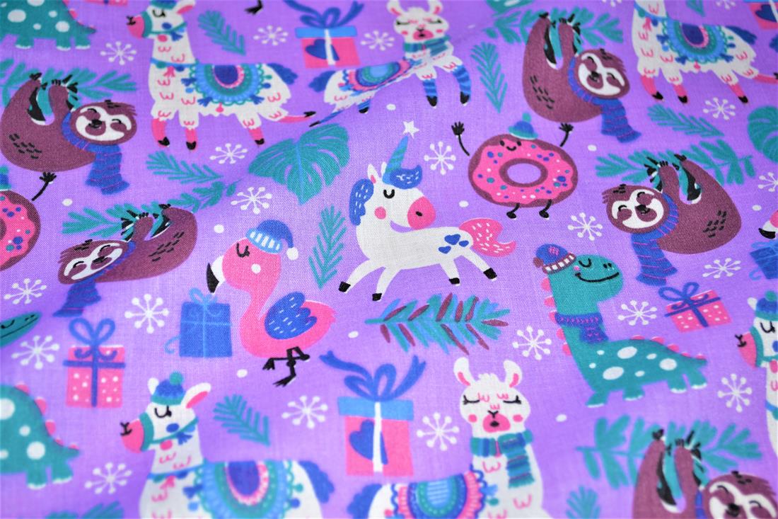 Animal Xmas Mish Mash Printed PolyCotton Fabric