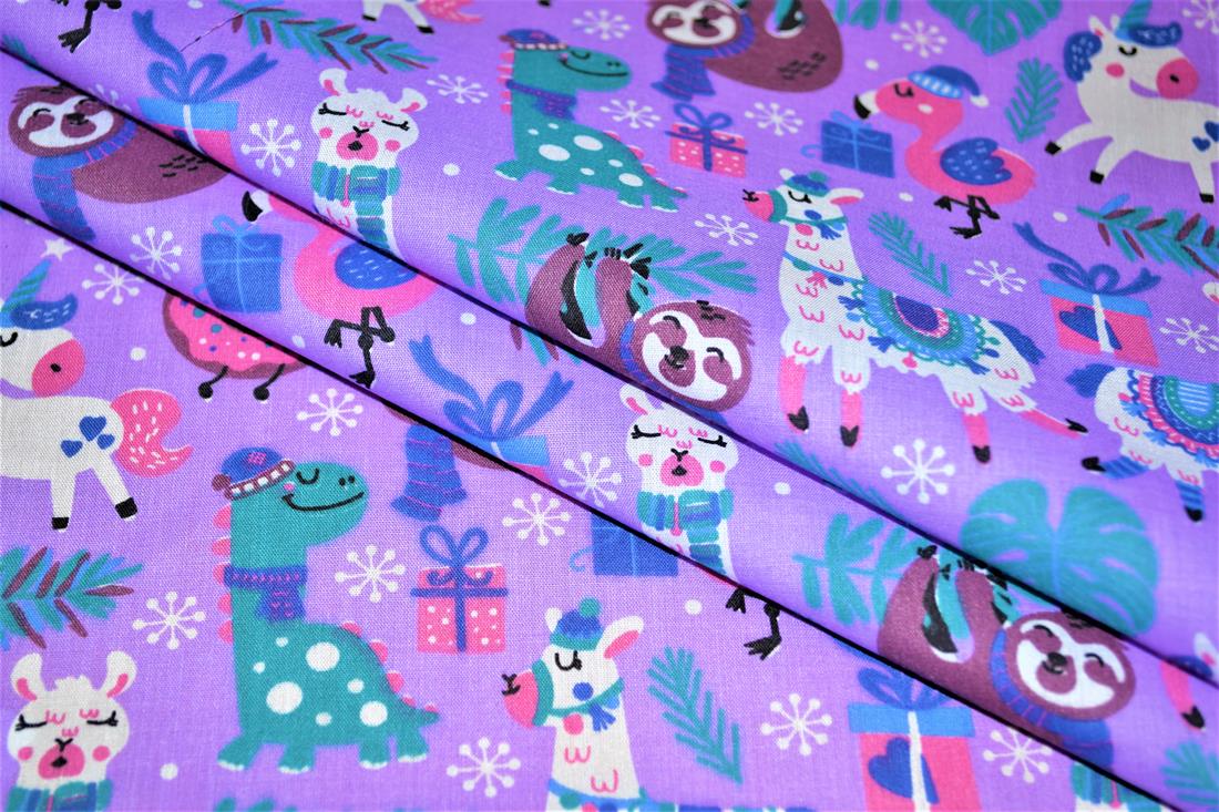Animal Xmas Mish Mash Printed PolyCotton Fabric