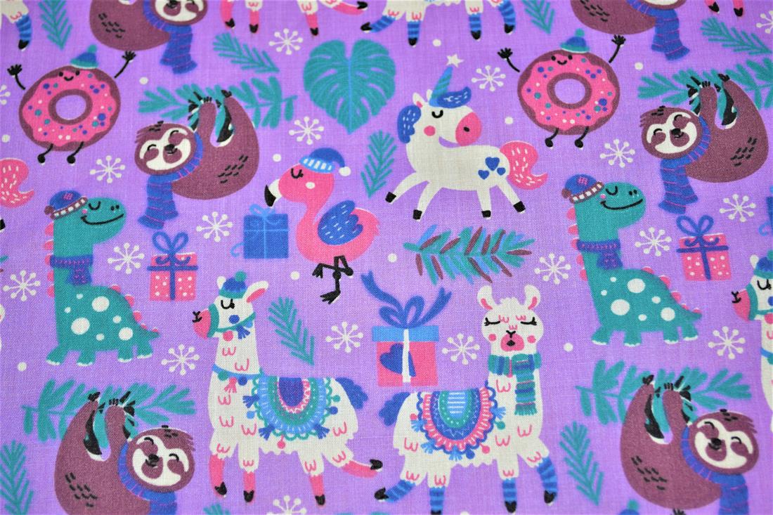 Animal Xmas Mish Mash Printed PolyCotton Fabric