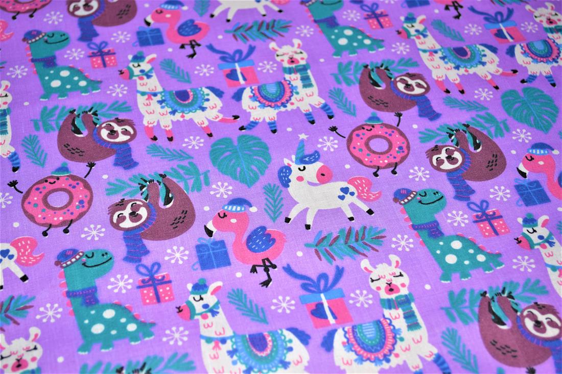 Animal Xmas Mish Mash Printed PolyCotton Fabric