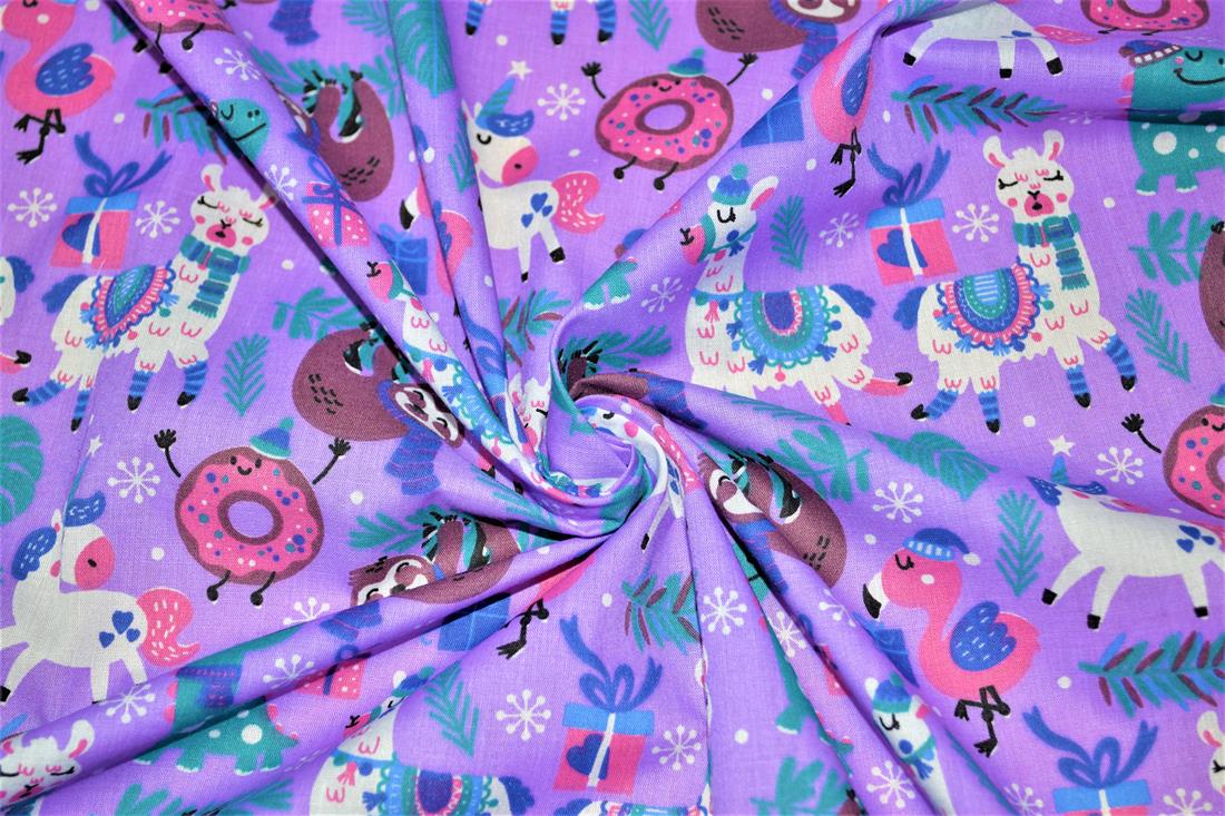 Animal Xmas Mish Mash Printed PolyCotton Fabric
