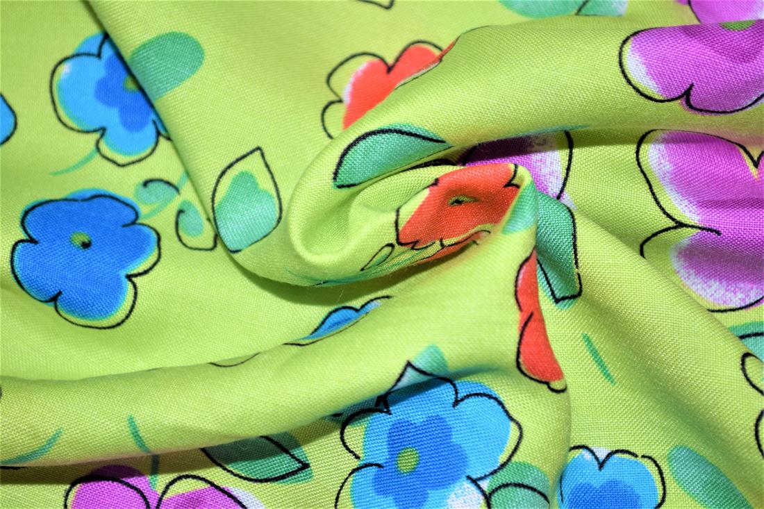 Lime Green Printed 100% Cotton Fabric