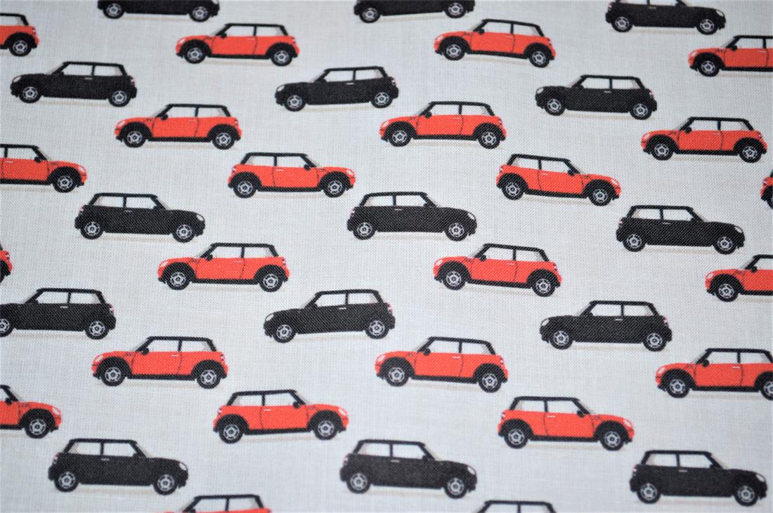 White Printed 100% Cotton Fabric, Cars Desing