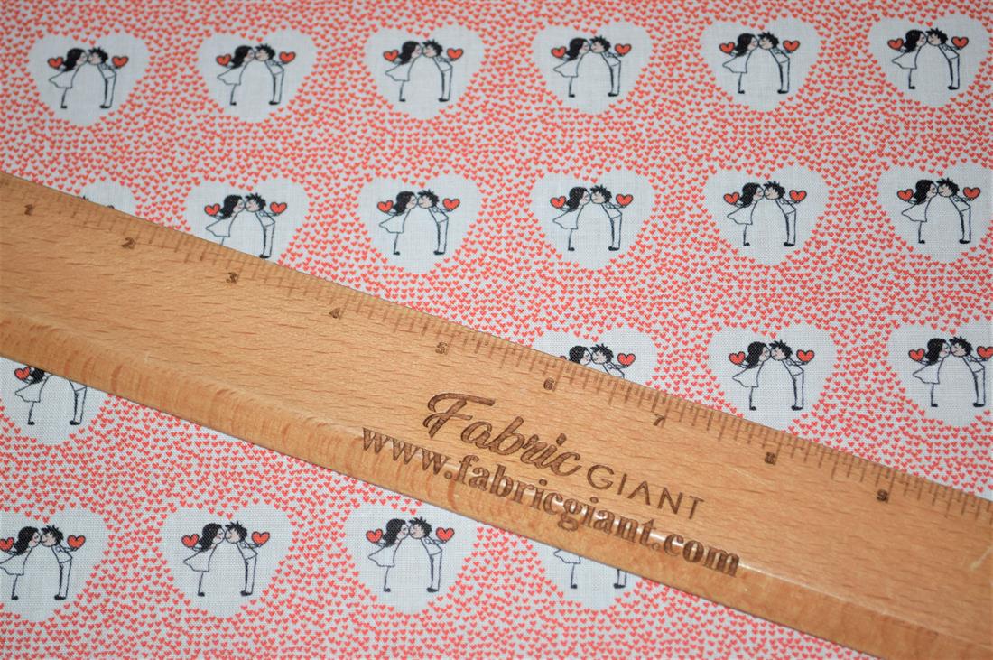 White & Red Love Heart Printed 100% Cotton Fabric