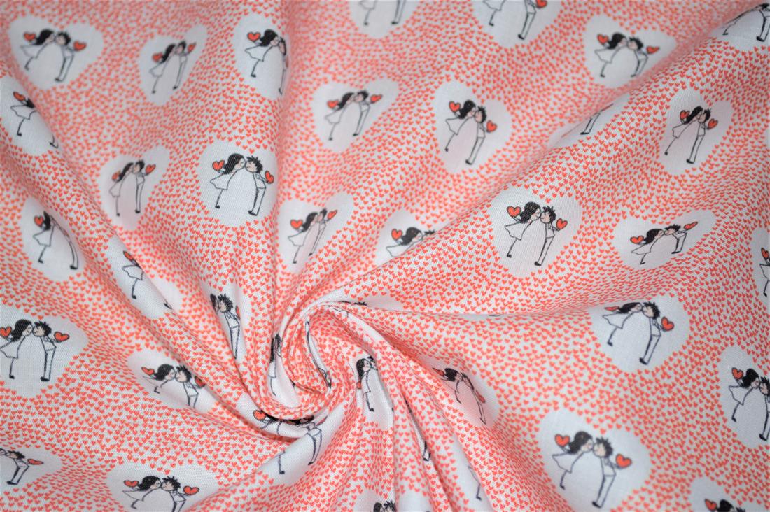 White & Red Love Heart Printed 100% Cotton Fabric