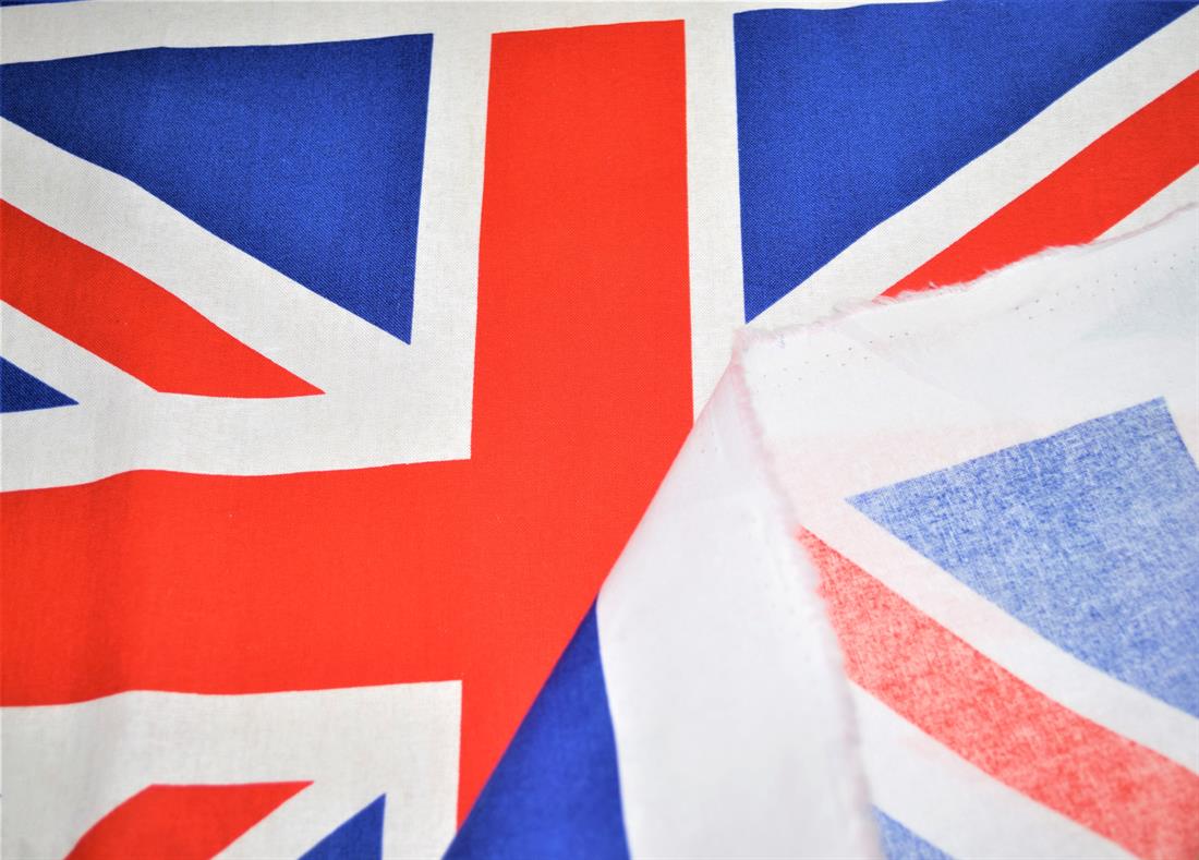 White Union Jack Flag Printed 100% Cotton Fabric