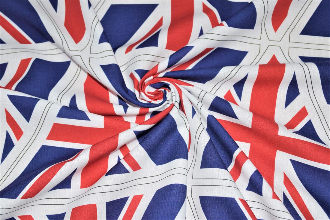 White Union Jack 100% Cotton Fabric Material