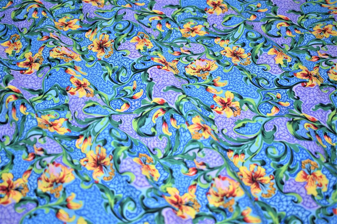 Blue Printed Cotton Lawn Fabric