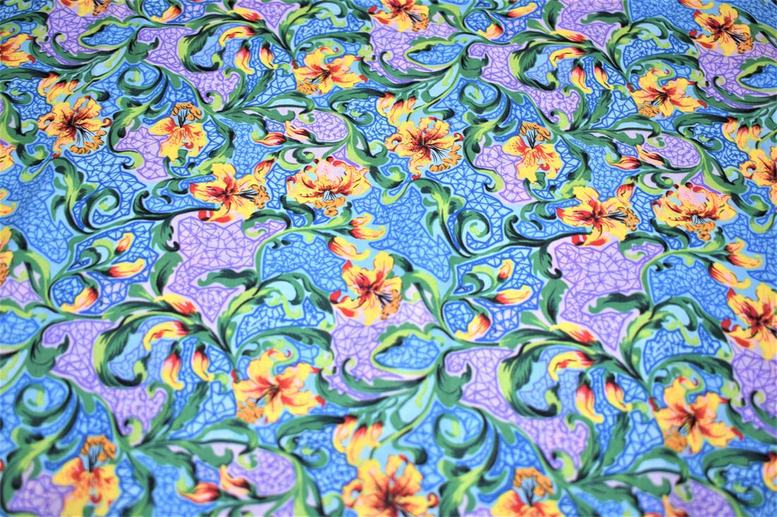 Blue Printed Cotton Lawn Fabric