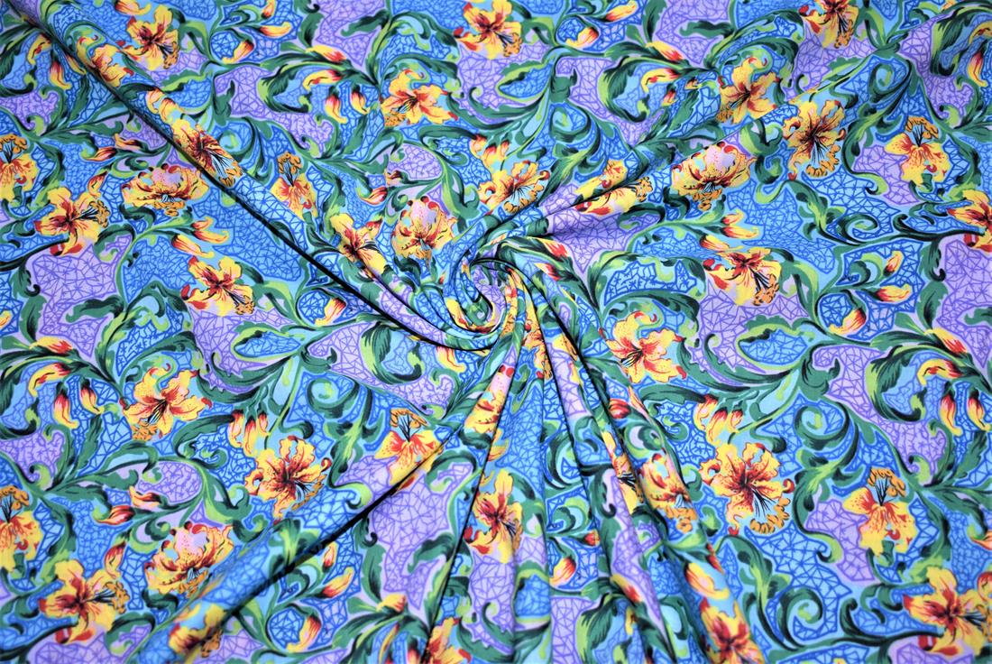 Blue Printed Cotton Lawn Fabric