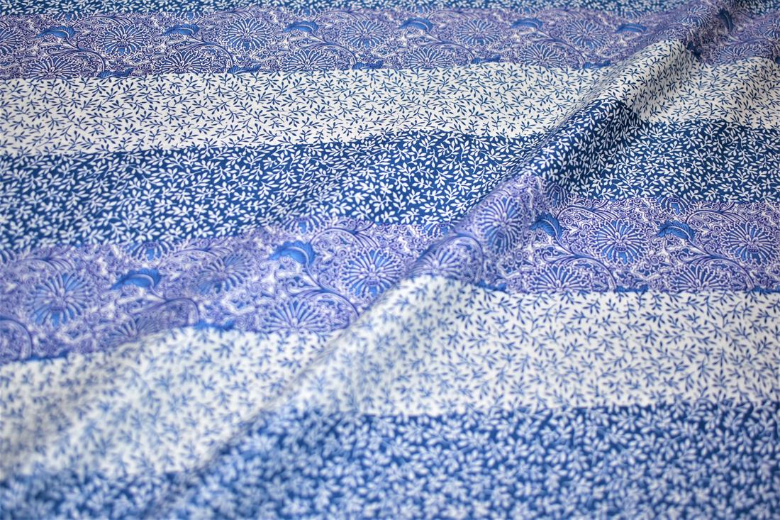 Blue Printed Cotton Lawn Fabric