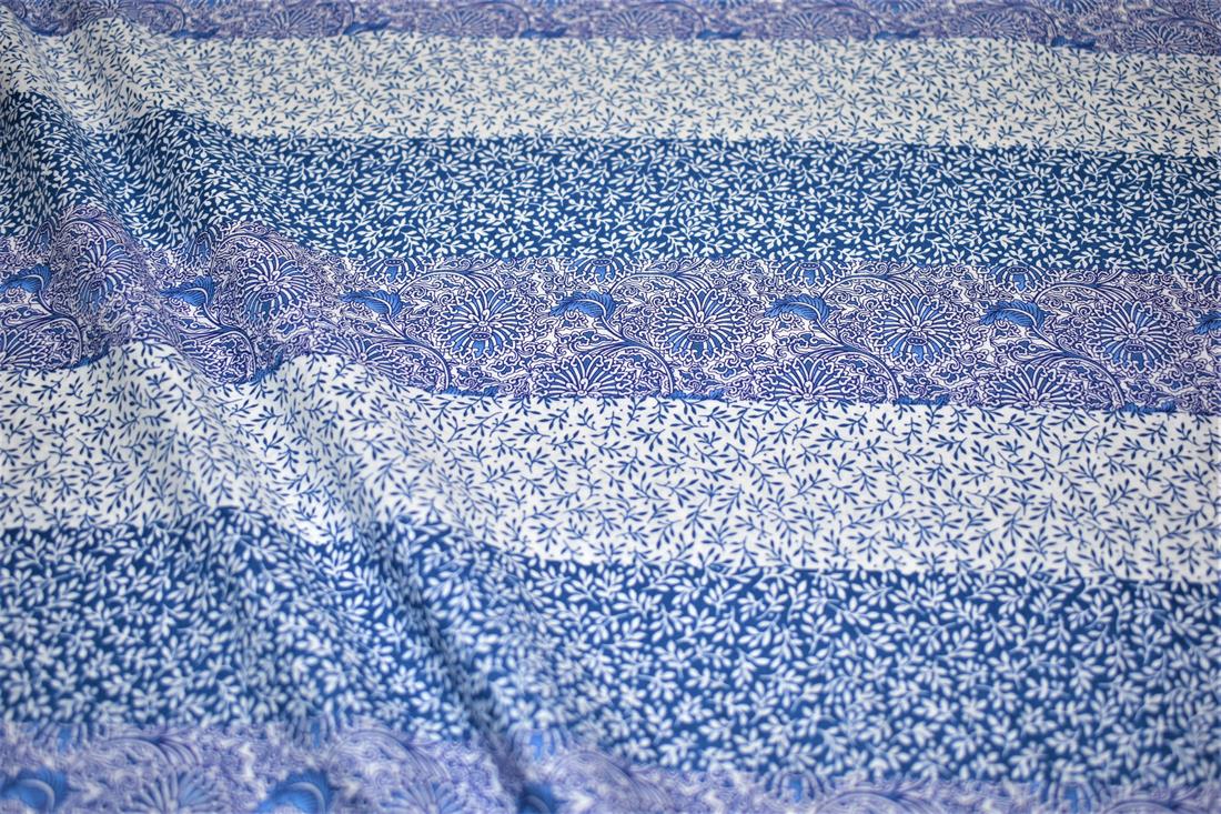 Blue Printed Cotton Lawn Fabric