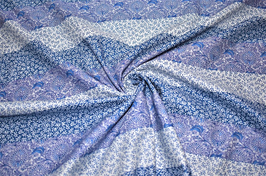 Blue Printed Cotton Lawn Fabric