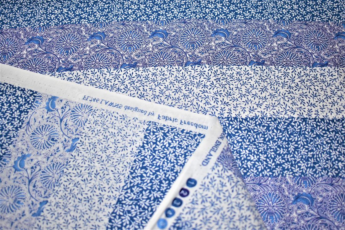 Blue Printed Cotton Lawn Fabric