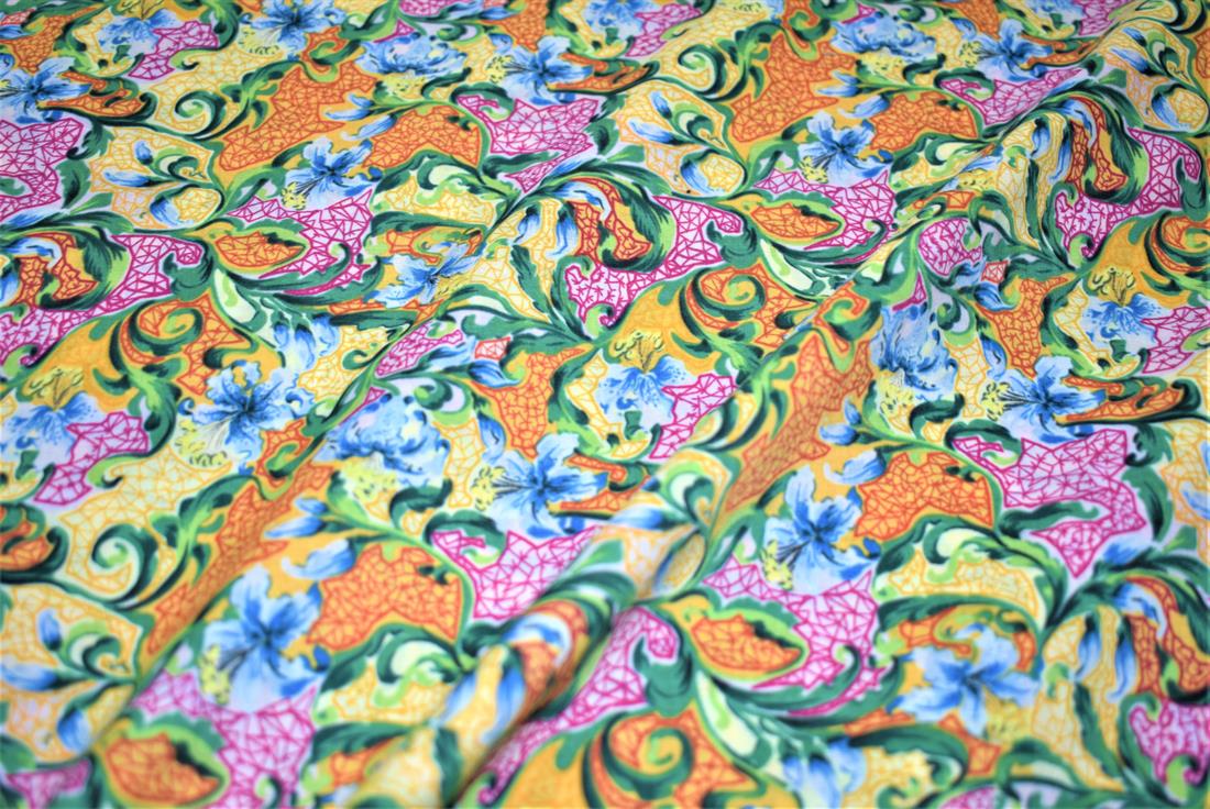 Green Printed Cotton Lawn Fabric
