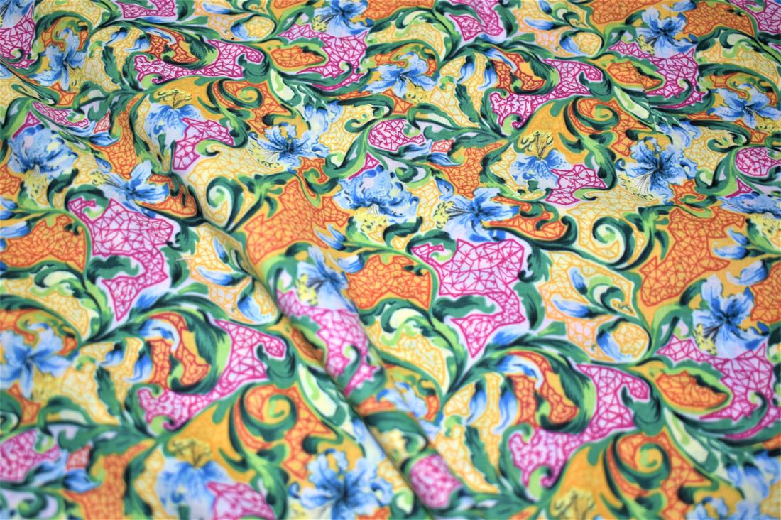 Green Printed Cotton Lawn Fabric