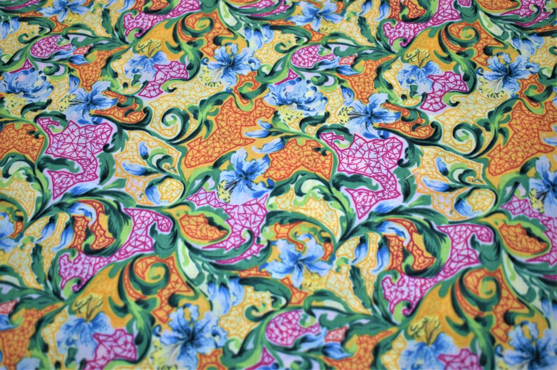 Green Printed Cotton Lawn Fabric