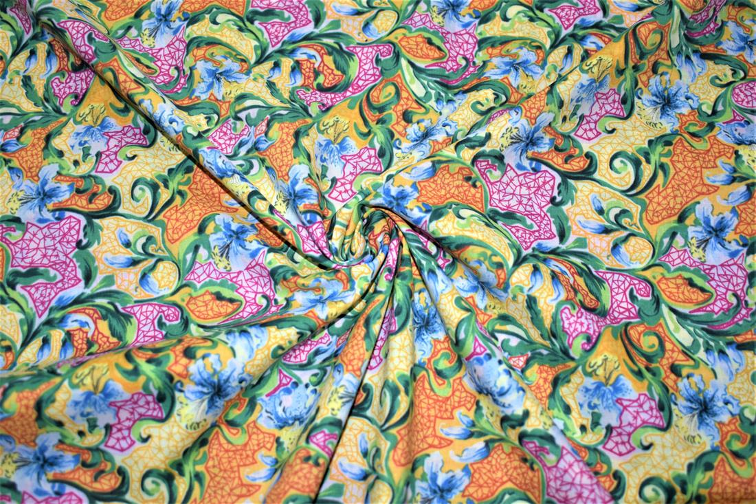 Green Printed Cotton Lawn Fabric