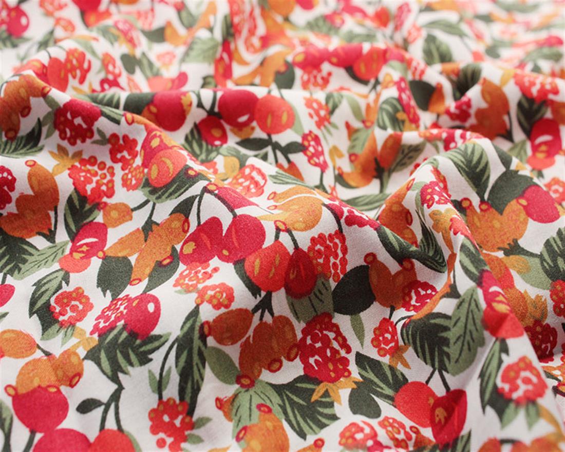 Red Berry Leaves Cotton Lawn Is a Plain Weave Textile Made From