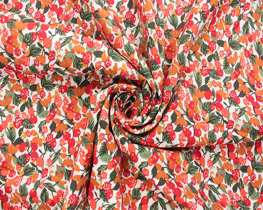 Red Berry Leaves Cotton Lawn Is a Plain Weave Textile Made From