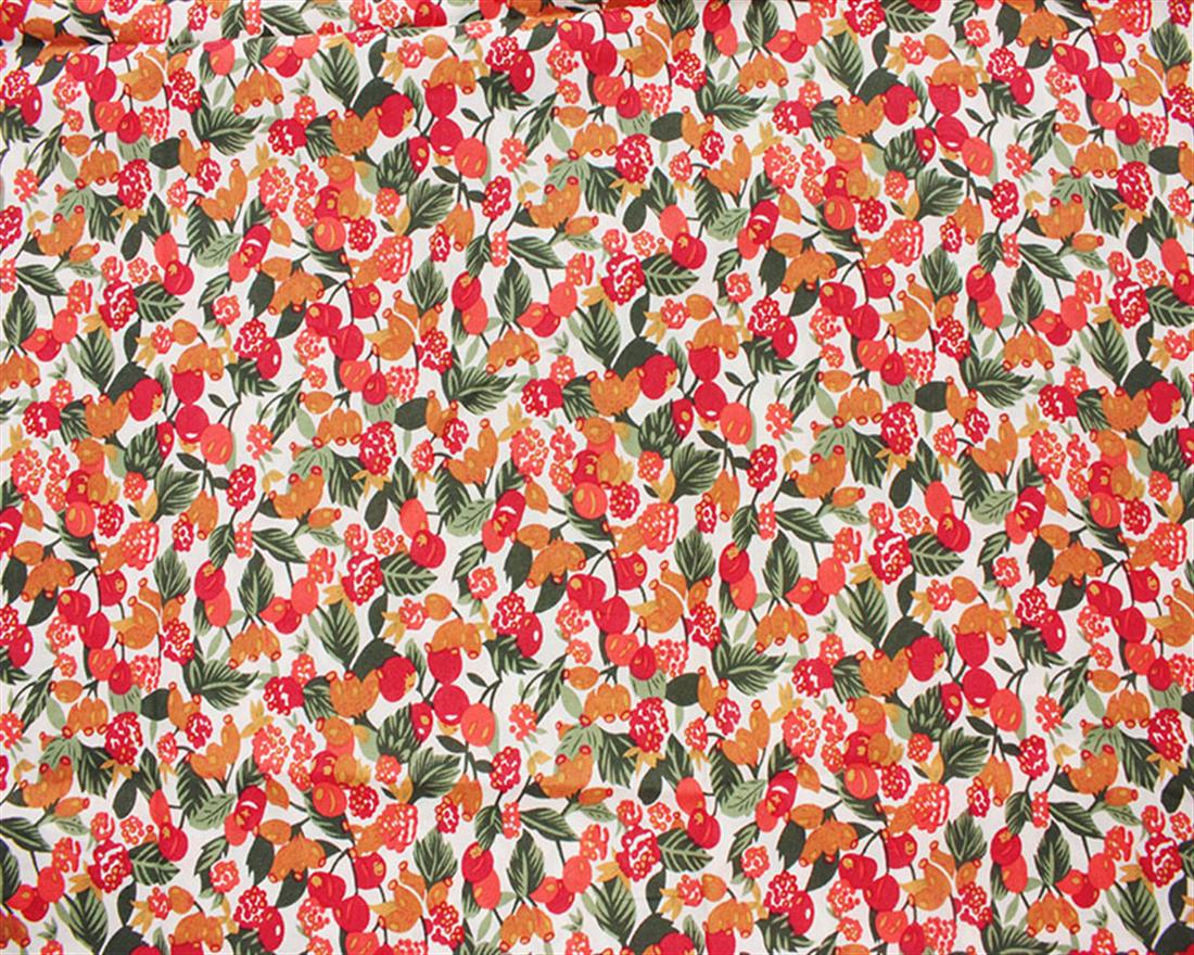 Red Berry Leaves Cotton Lawn Is a Plain Weave Textile Made From