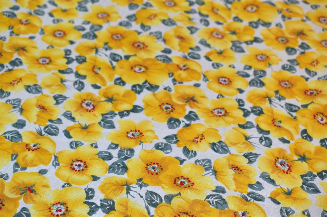 Yellow & Grey Tropical Floral Cotton Lawn