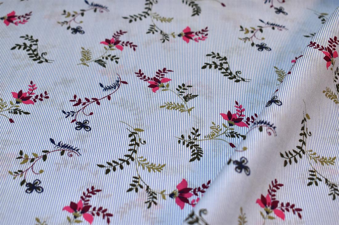 Sky Blue Floral Cotton Lawn