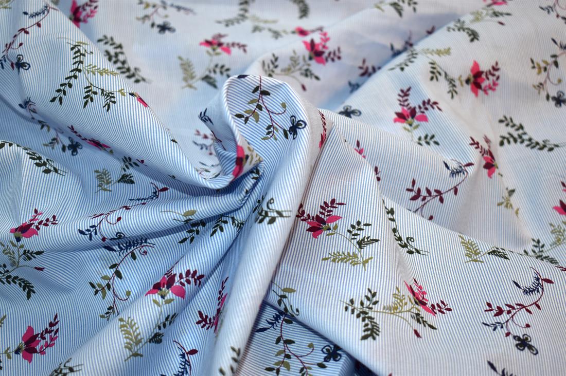 Sky Blue Floral Cotton Lawn