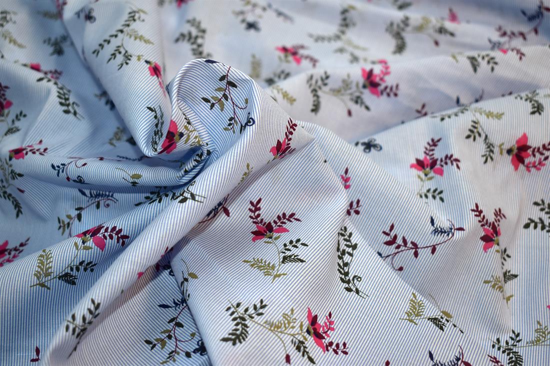 Sky Blue Floral Cotton Lawn