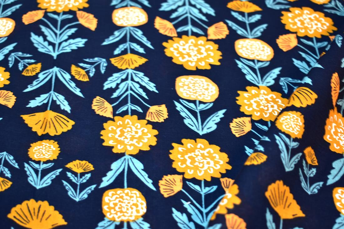 Navy Floral Cotton Lawn