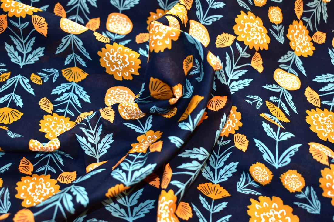 Navy Floral Cotton Lawn