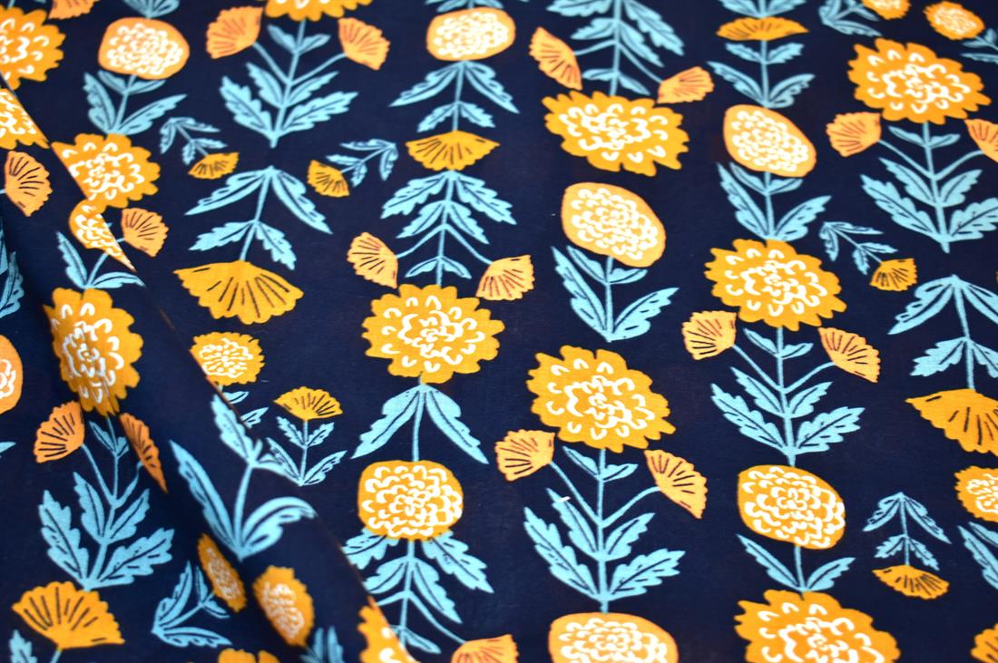 Navy Floral Cotton Lawn