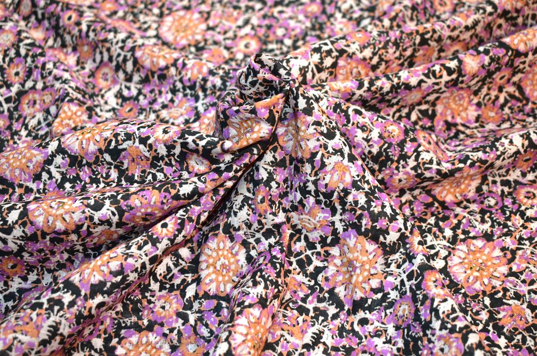 Black & Purple Floral Cotton Lawn