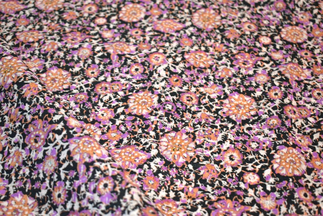 Black & Purple Floral Cotton Lawn