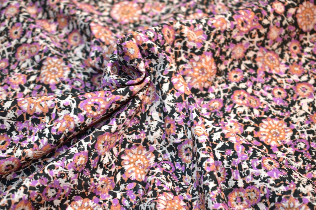 Black & Purple Floral Cotton Lawn