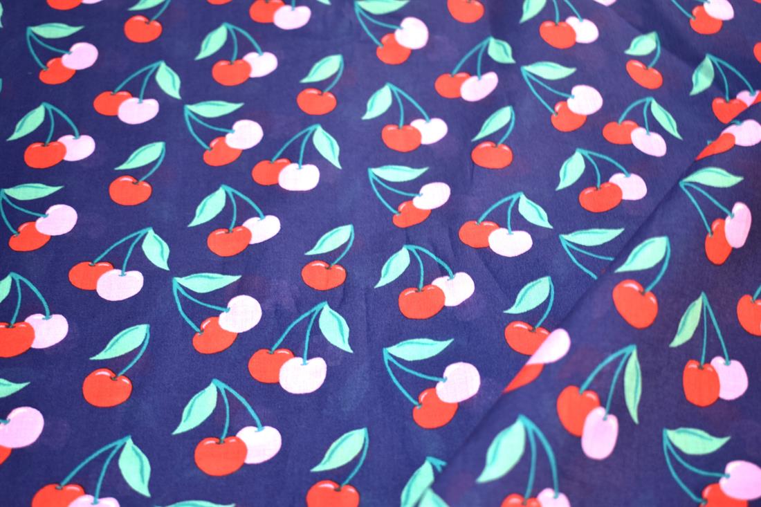Navy Cherry Cotton Lawn