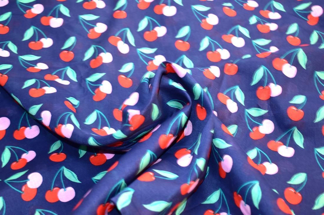 Navy Cherry Cotton Lawn