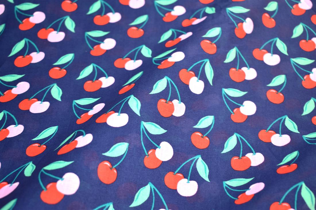 Navy Cherry Cotton Lawn