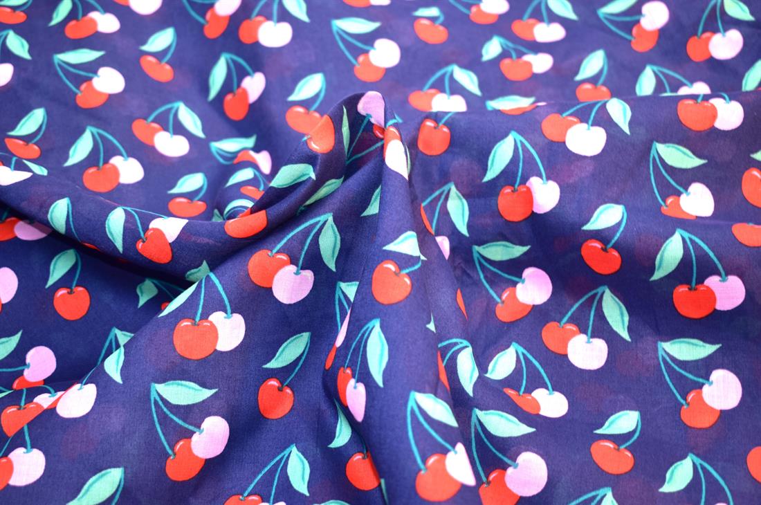 Navy Cherry Cotton Lawn