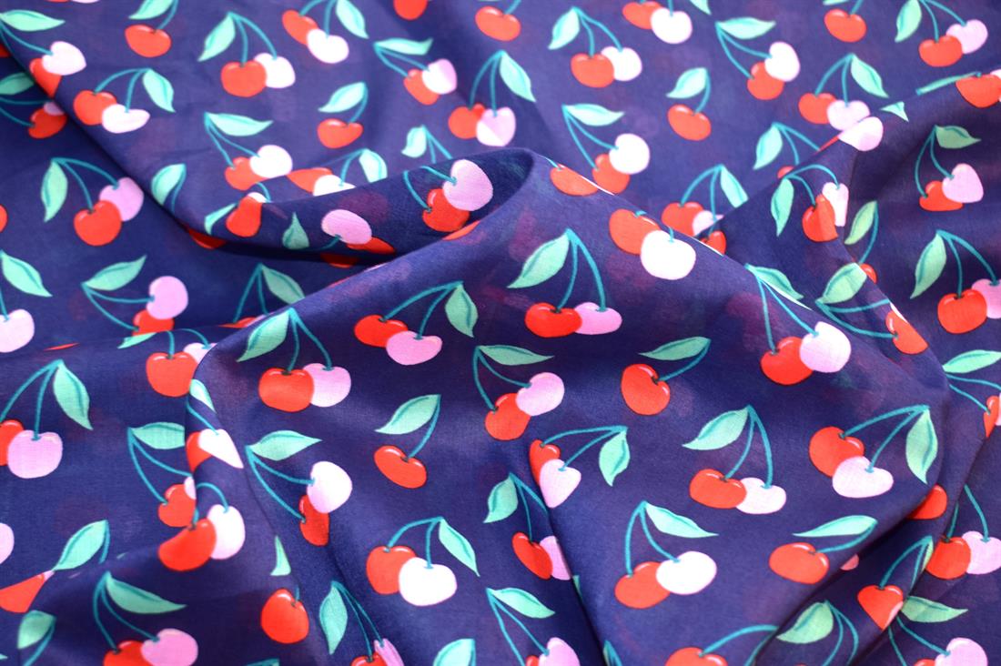 Navy Cherry Cotton Lawn