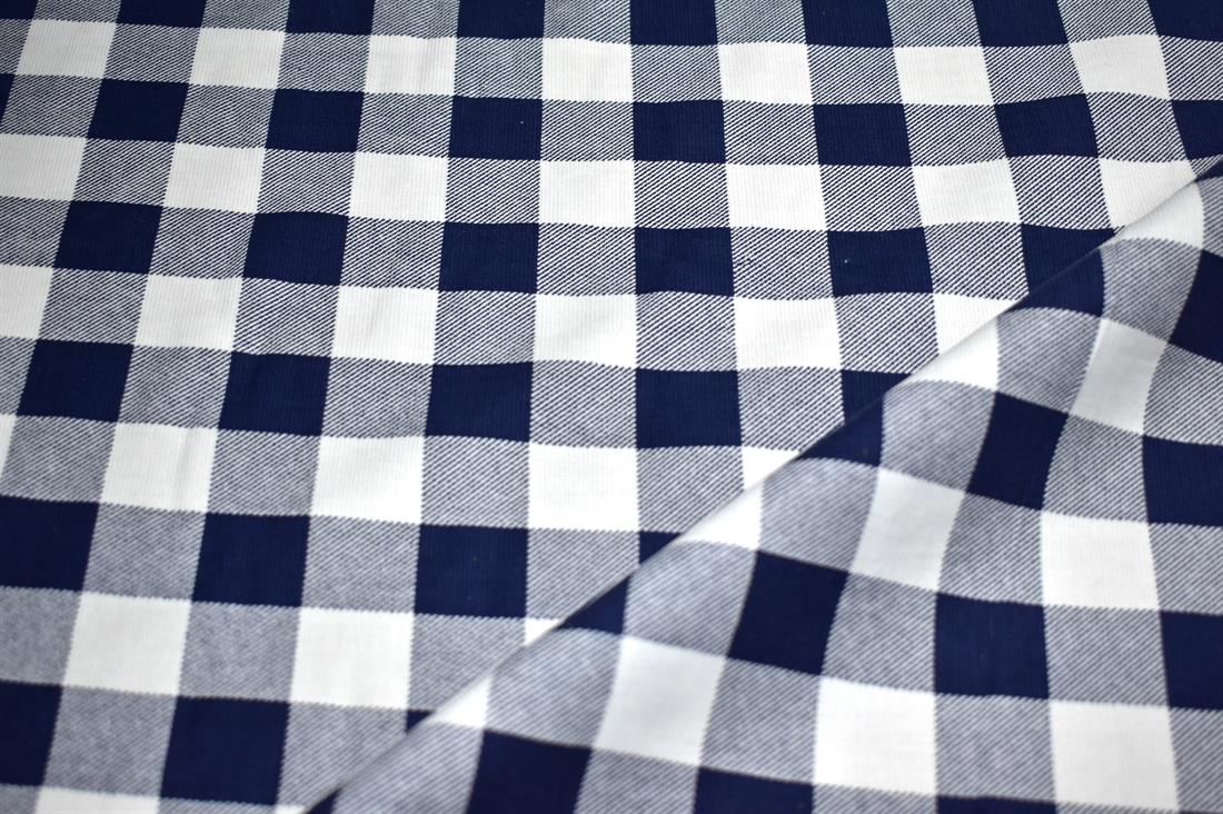 Navy & White Tartan Cord Printed Corduroy Fabric