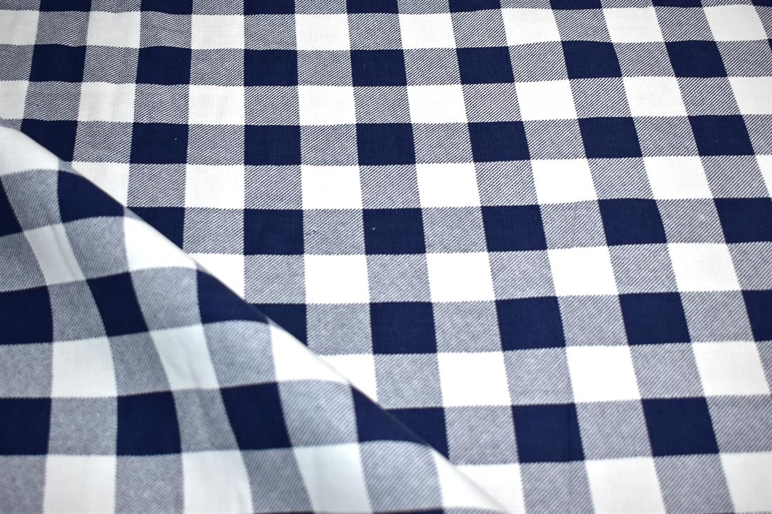 Navy & White Tartan Cord Printed Corduroy Fabric