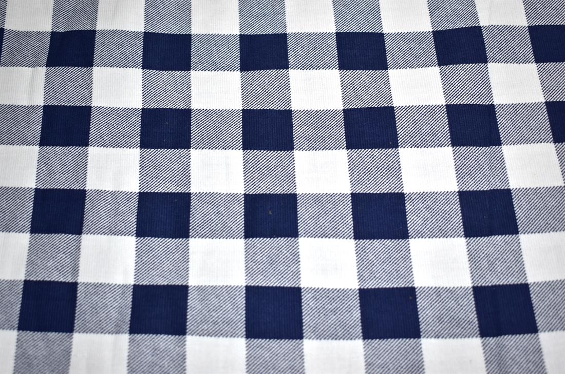 Navy & White Tartan Cord Printed Corduroy Fabric