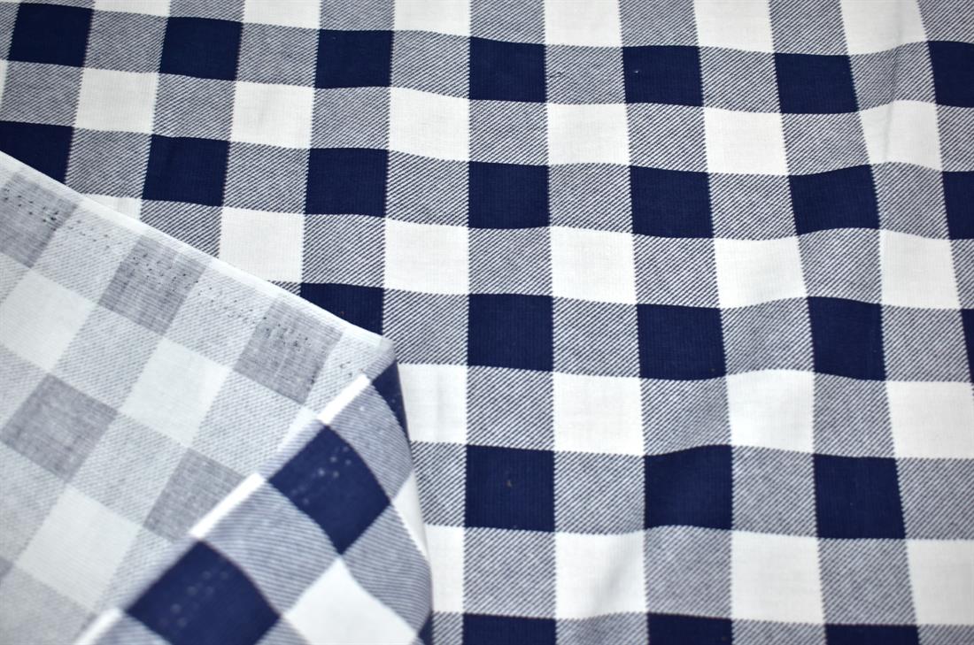 Navy & White Tartan Cord Printed Corduroy Fabric