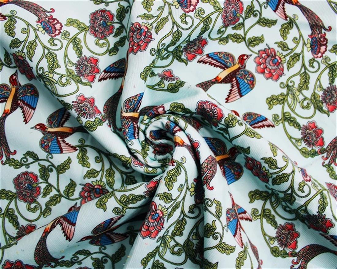 Sky Blue Little Johnny Art Nouveau Floral Birds Corduroy