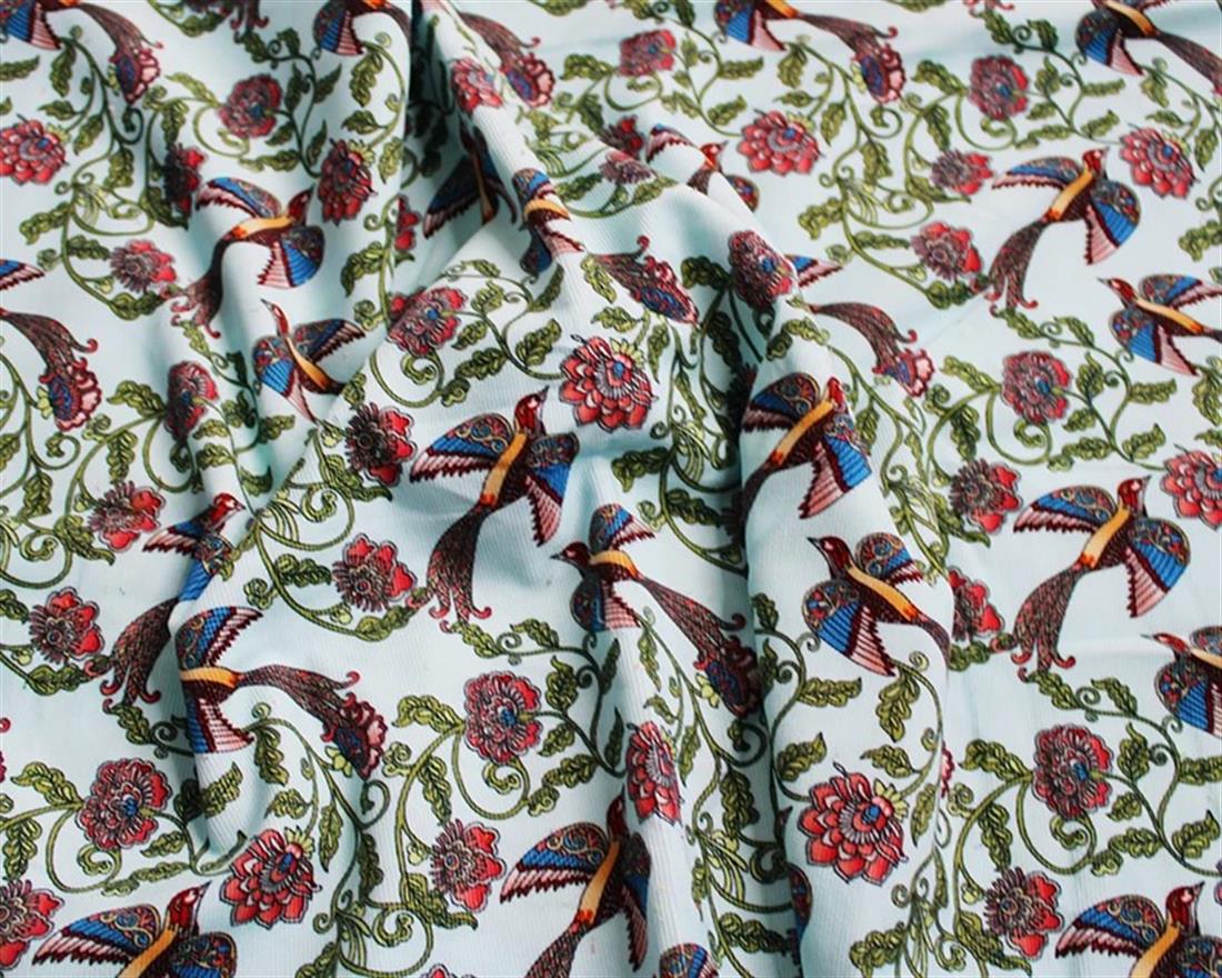 Sky Blue Little Johnny Art Nouveau Floral Birds Corduroy