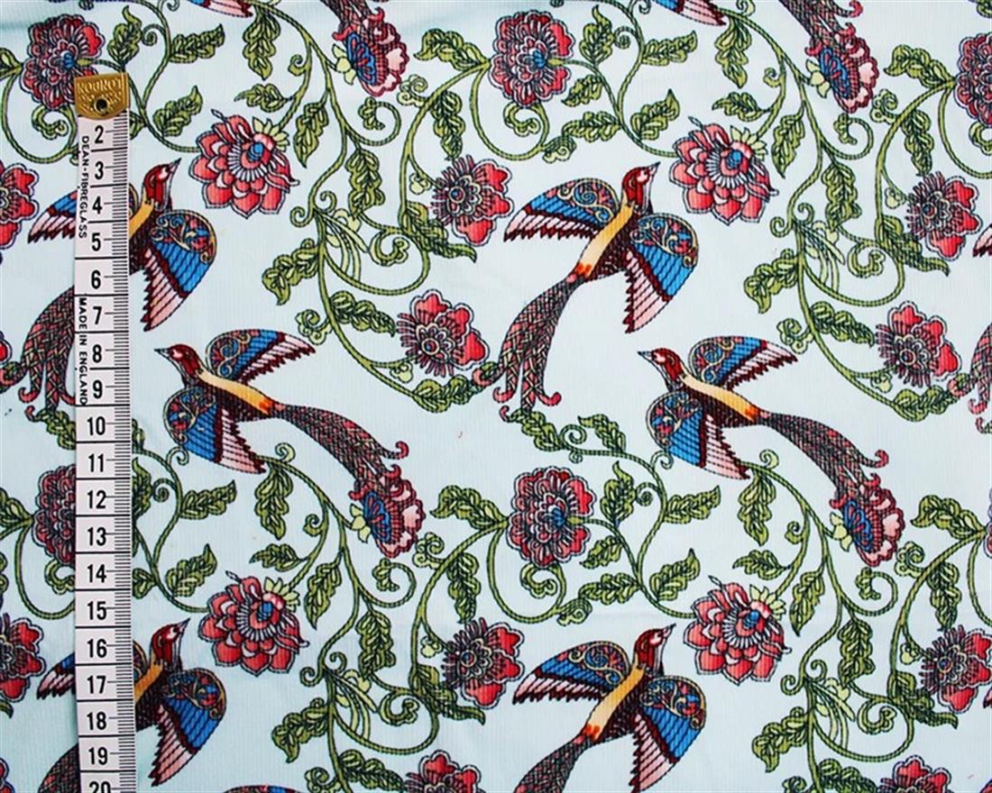 Sky Blue Little Johnny Art Nouveau Floral Birds Corduroy