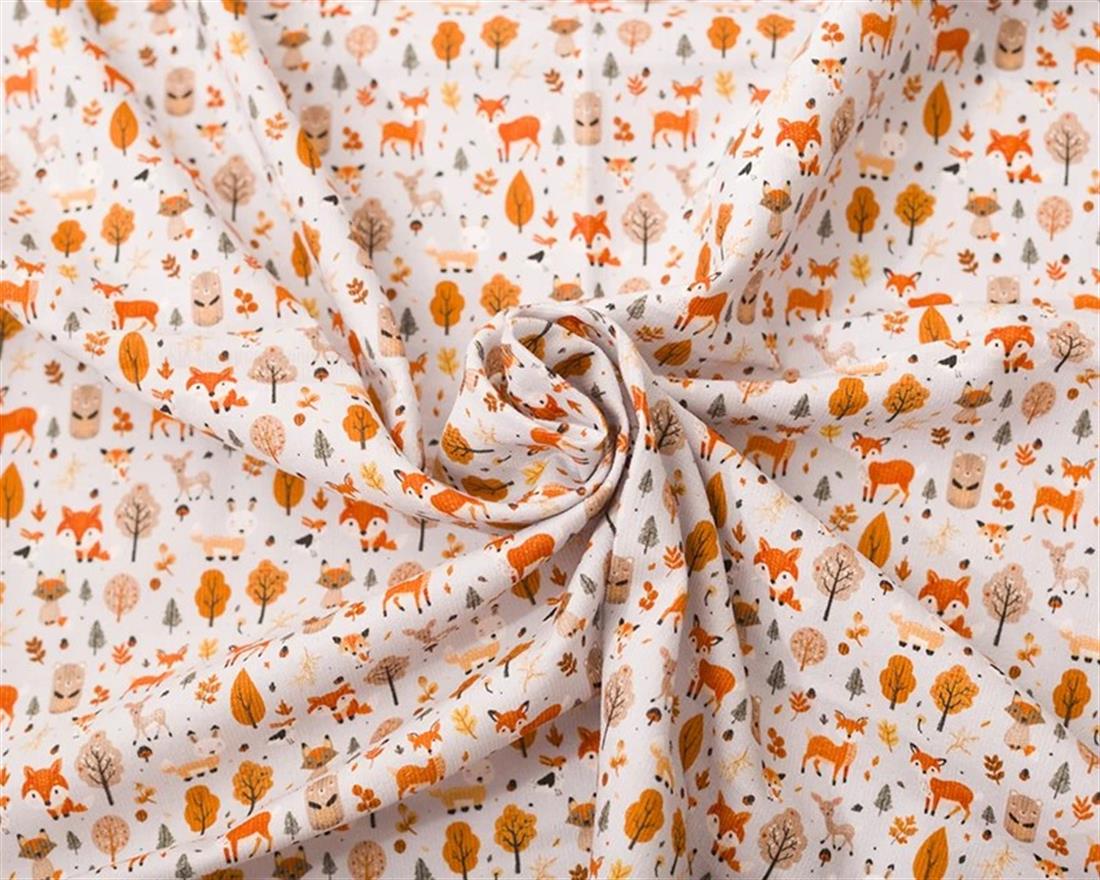 Grey Little Johnny Needlecord Foxes Charming Printed Corduroy Fabric